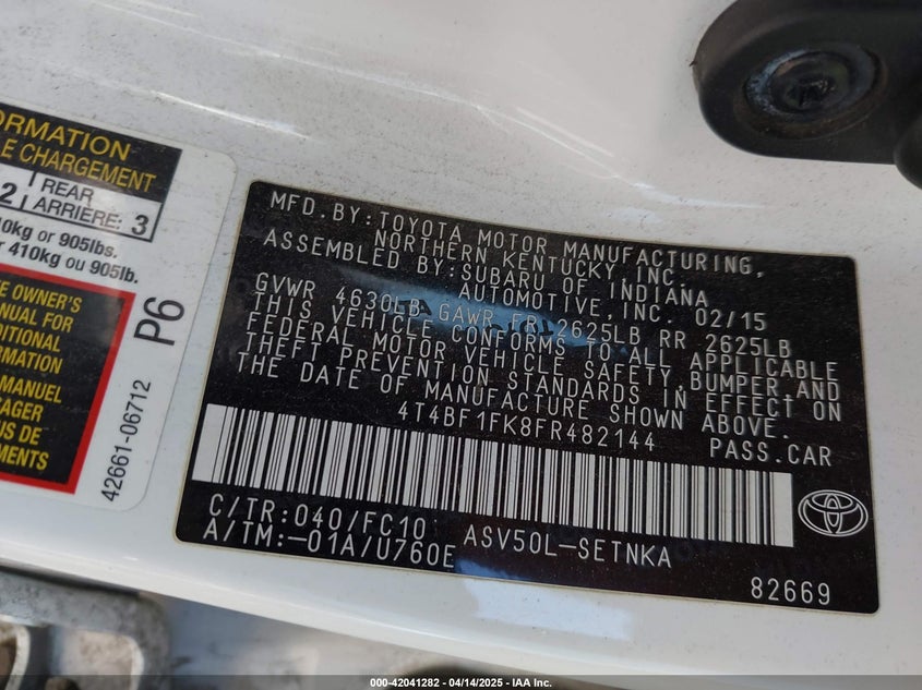2015 TOYOTA CAMRY VIN: 4T4BF1FK8FR482144