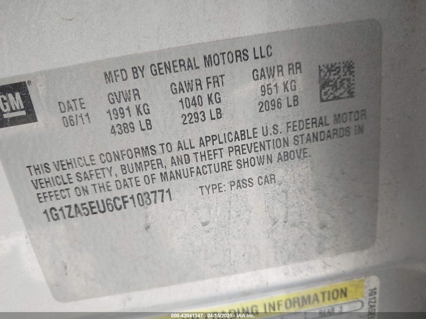 2012 CHEVROLET MALIBU VIN: 1G1ZA5EU6CF103771