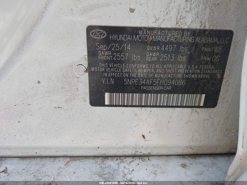 2015 HYUNDAI SONATA VIN: 5NPE34AF5FH094086