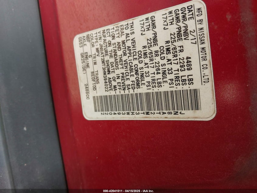 2017 NISSAN ROGUE SV - JN8AT2MT3HW394022