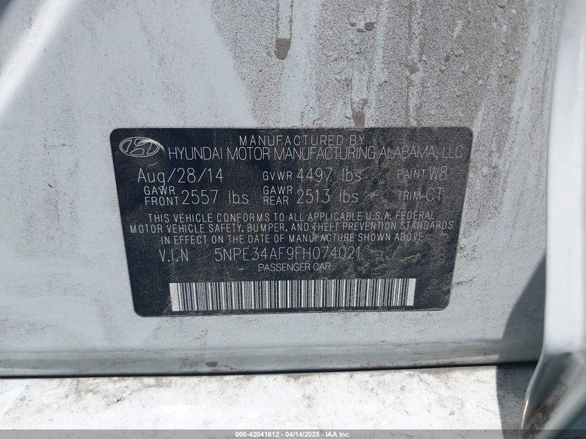 2015 HYUNDAI SONATA VIN: 5NPE34AF9FH074021