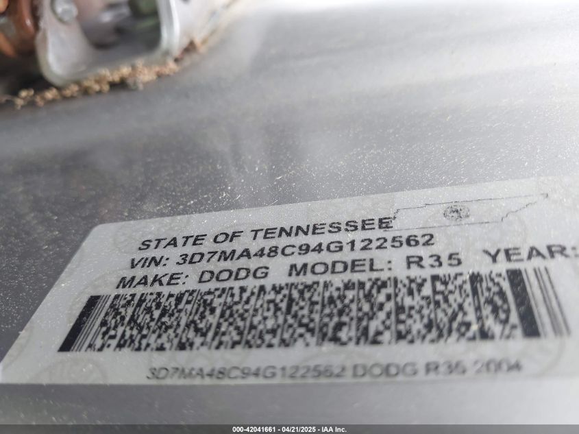 2004 Dodge Ram 3500 Slt/Laramie VIN: 3D7MA48C94G122562 Lot: 42041661
