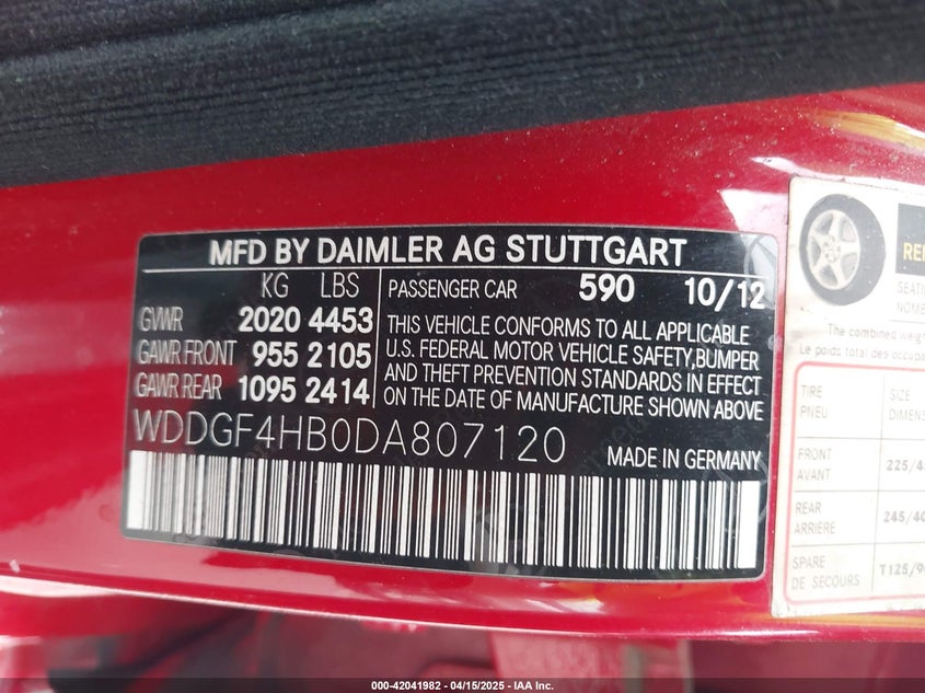 2013 MERCEDES-BENZ C 250 VIN: WDDGF4HB0DA807120