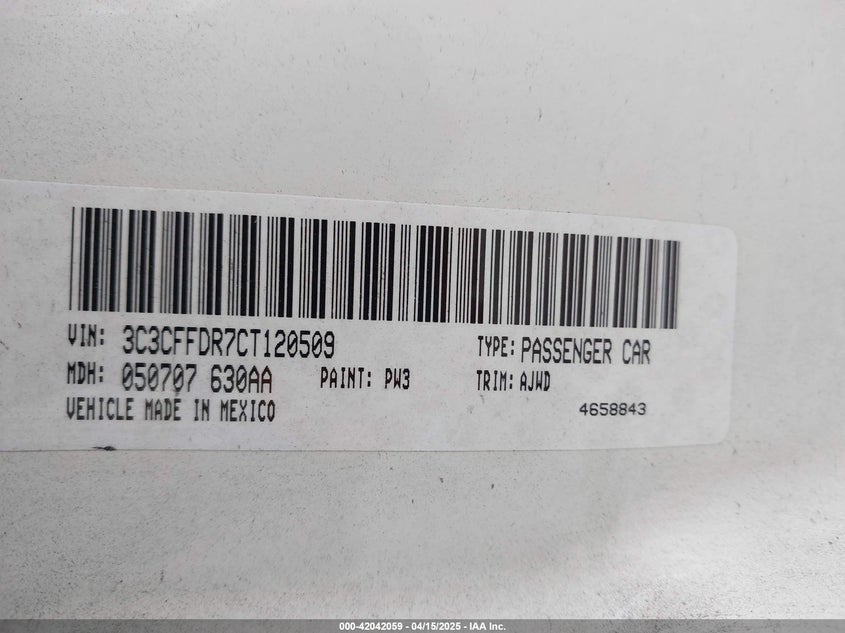 2012 FIAT 500C VIN: 3C3CFFDR7CT120509