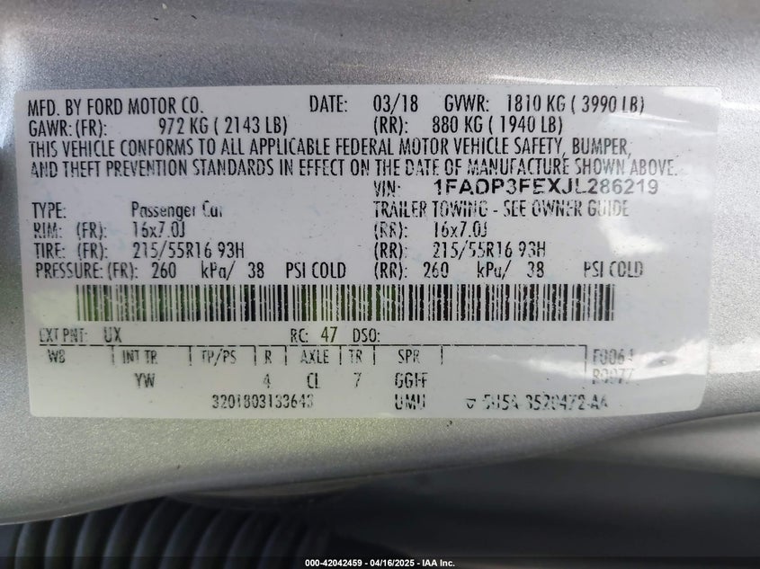 2018 FORD FOCUS SE - 1FADP3FEXJL286219