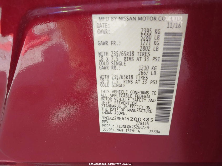 2018 NISSAN MURANO SV - 5N1AZ2MH6JN200385