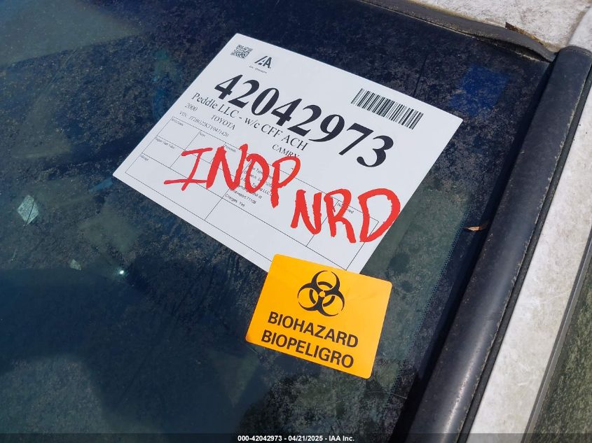 2000 Toyota Camry Le VIN: JT2BG22K3Y0471420 Lot: 42042973