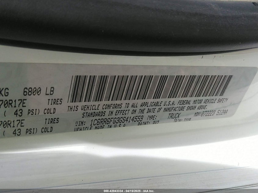 2016 RAM 1500 TRADESMAN - 1C6RR6FG3GS414559