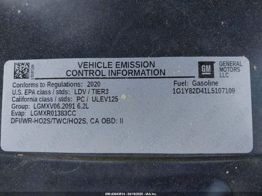 2020 Chevrolet Corvette Stingray - 1G1Y82D41L5107109