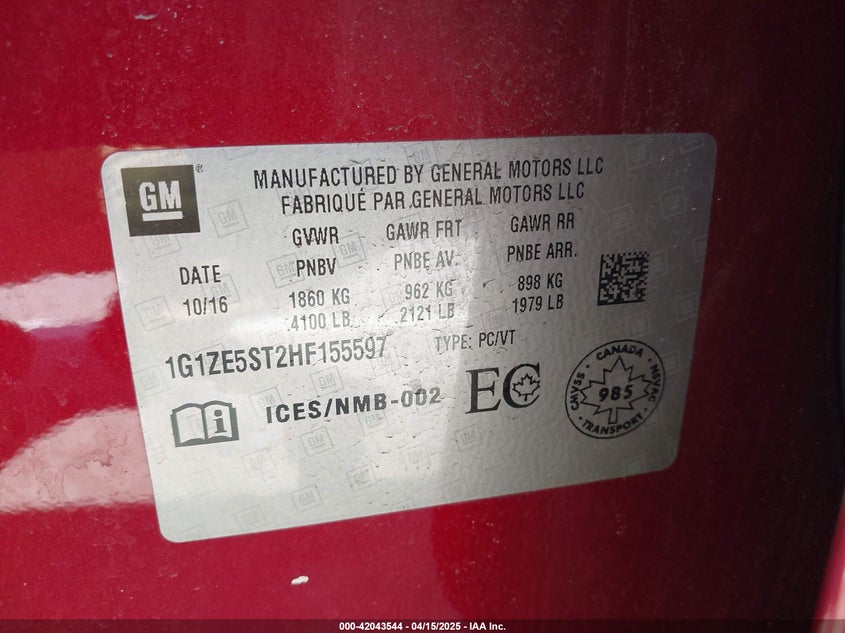 2017 CHEVROLET MALIBU 1LT - 1G1ZE5ST2HF155597