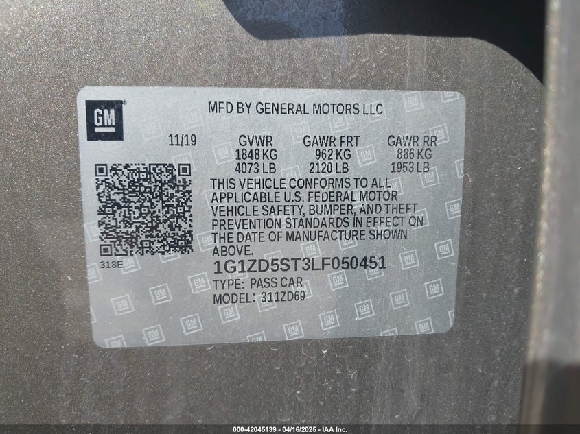 2020 CHEVROLET MALIBU VIN: 1G1ZD5ST3LF050451
