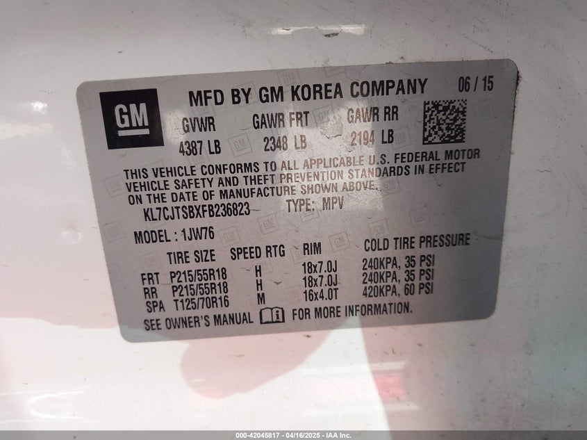 2015 CHEVROLET TRAX LTZ - KL7CJTSBXFB236823