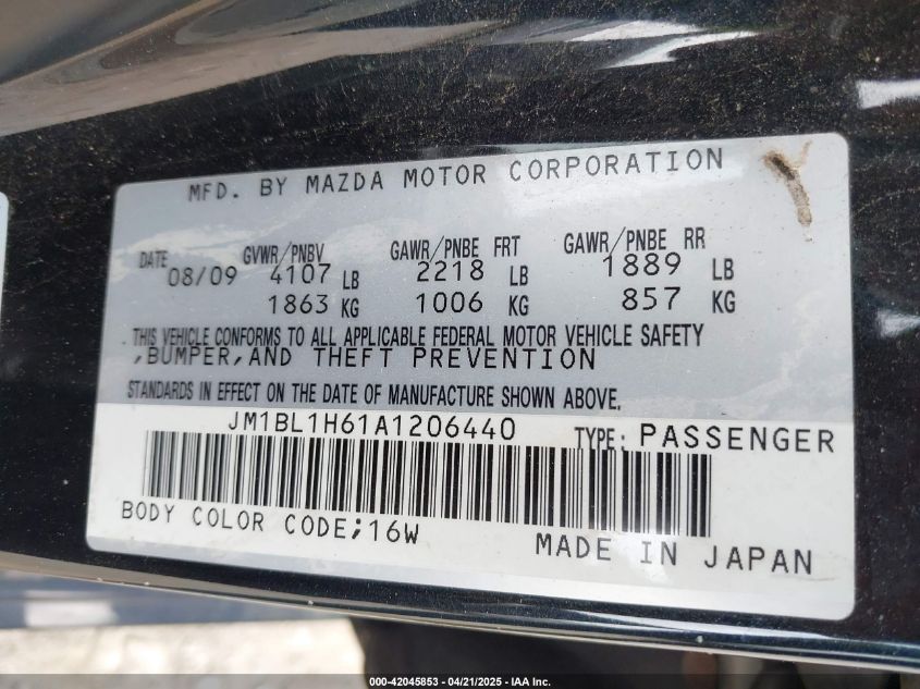 2010 Mazda Mazda3 S Grand Touring VIN: JM1BL1H61A1206440 Lot: 42045853