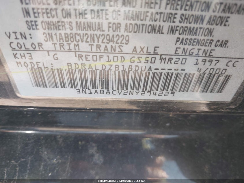 2022 NISSAN SENTRA VIN: 3N1AB8CV2NY294229