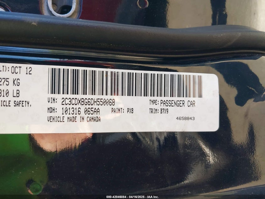 2012 DODGE CHARGER VIN: 2C3CDXBG7CH259867