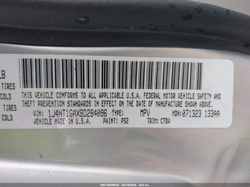 2011 JEEP PATRIOT VIN: 1J4NT1GAXBD284096