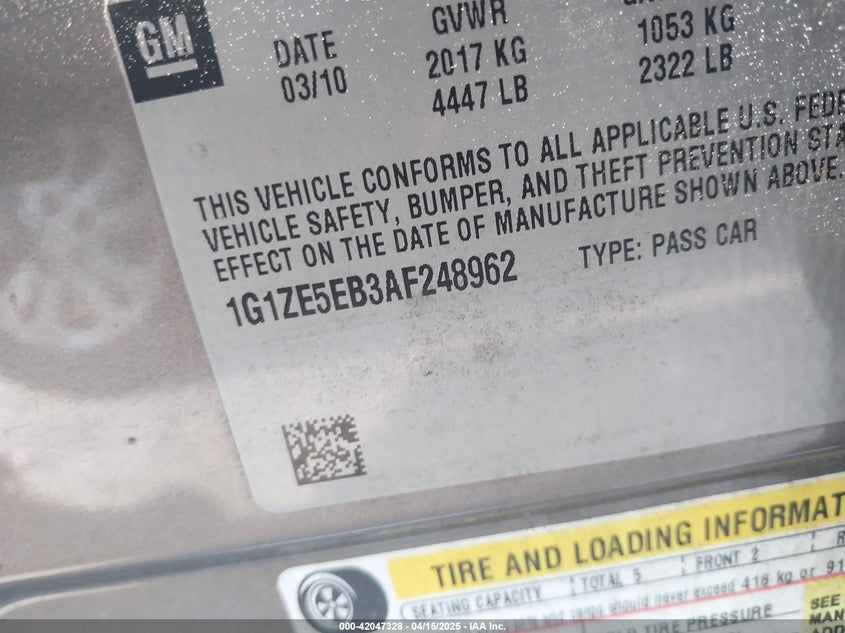 2010 CHEVROLET MALIBU VIN: 1G1ZE5EB3AF248962