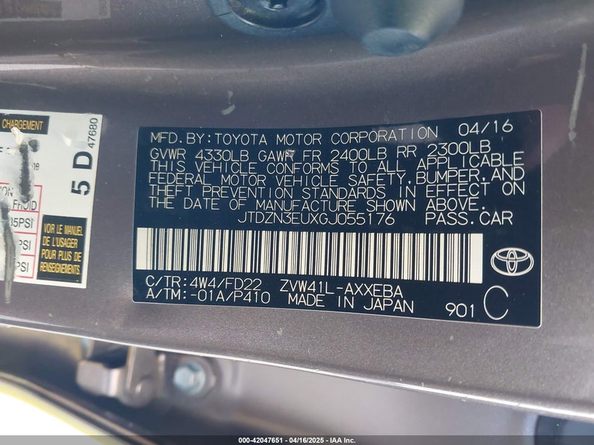 2016 TOYOTA PRIUS V VIN: JTDZN3EUXGJ055176