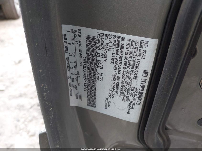 2002 Mercury Grand Marquis Ls VIN: 2MEFM75W92X656544 Lot: 42048083