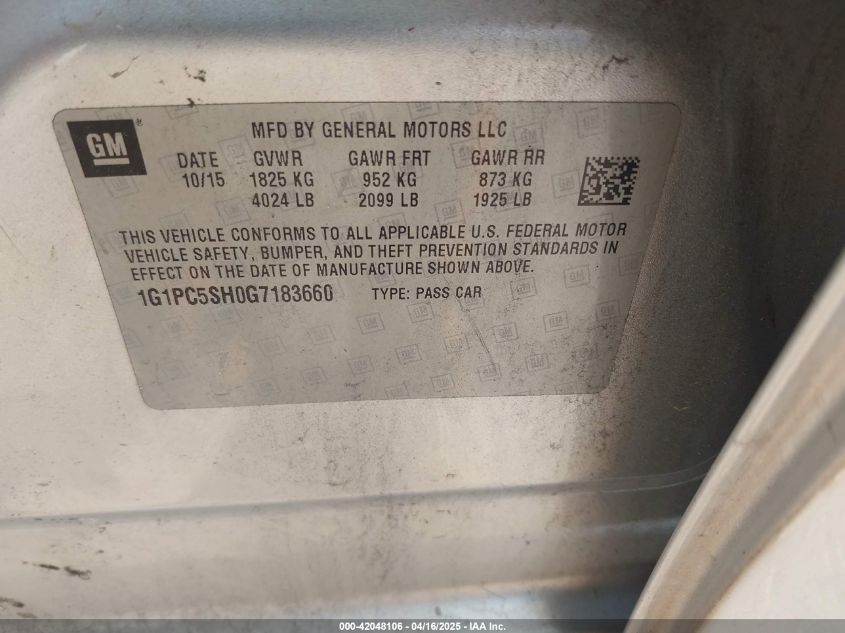 2016 Chevrolet Cruze Limited Ls Auto VIN: 1G1PC5SH0G7183660 Lot: 42048106