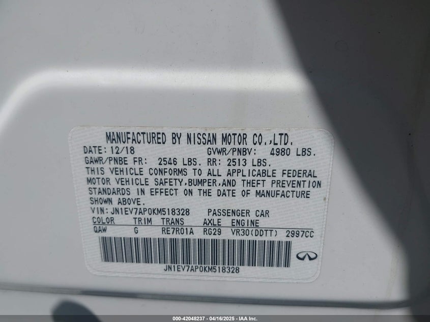 2019 INFINITI Q50 3.0T SPORT - JN1EV7AP0KM518328