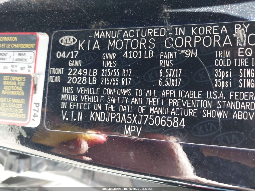 2018 Kia Soul + VIN: KNDJP3A5XJ7506584 Lot: 42048328