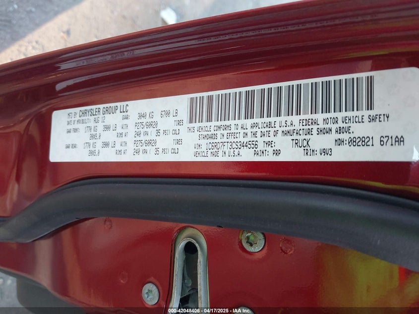 2012 RAM 1500 VIN: 1C6RD7FT3CS344556