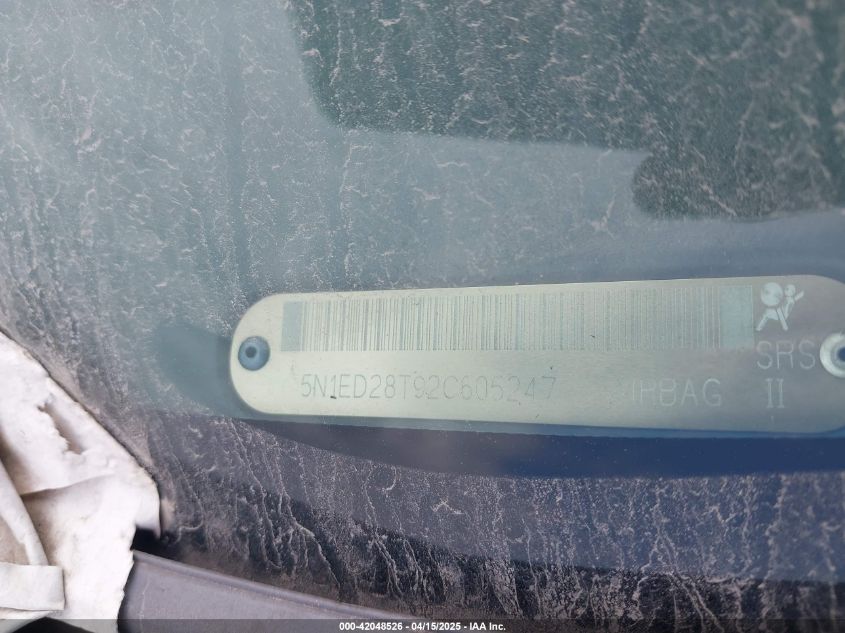 2002 Nissan Xterra Xe VIN: 5N1ED28T92C605247 Lot: 42048526
