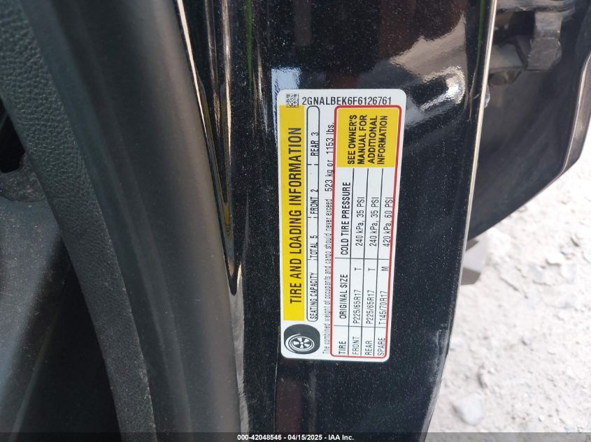 2015 Chevrolet Equinox 1Lt VIN: 2GNALBEK6F6126761 Lot: 42048546