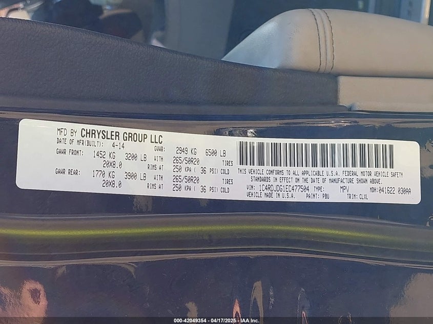 2014 DODGE DURANGO LIMITED - 1C4RDJDG1EC477504