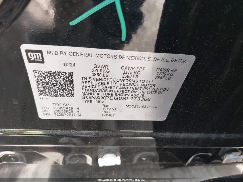 2025 CHEVROLET EQUINOX AWD LT - 3GNAXPEG0SL173366