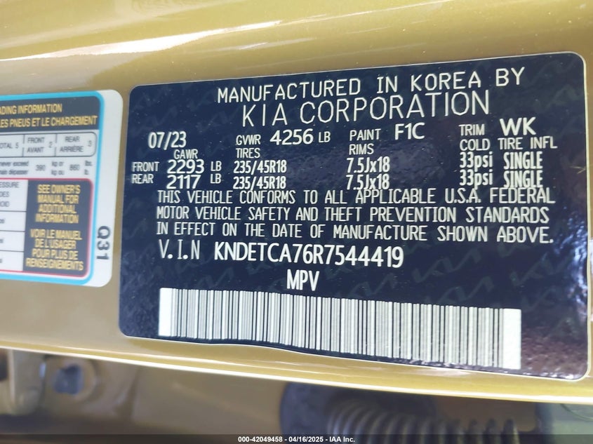 2024 KIA SELTOS VIN: KNDETCA76R7544419