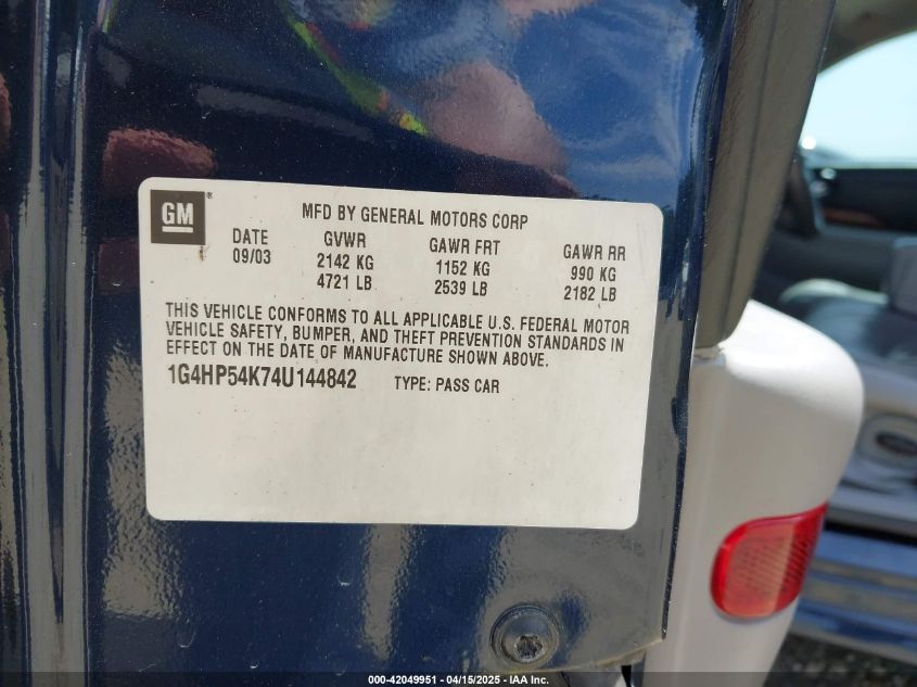 2004 Buick Lesabre Custom VIN: 1G4HP54K74U144842 Lot: 42049951