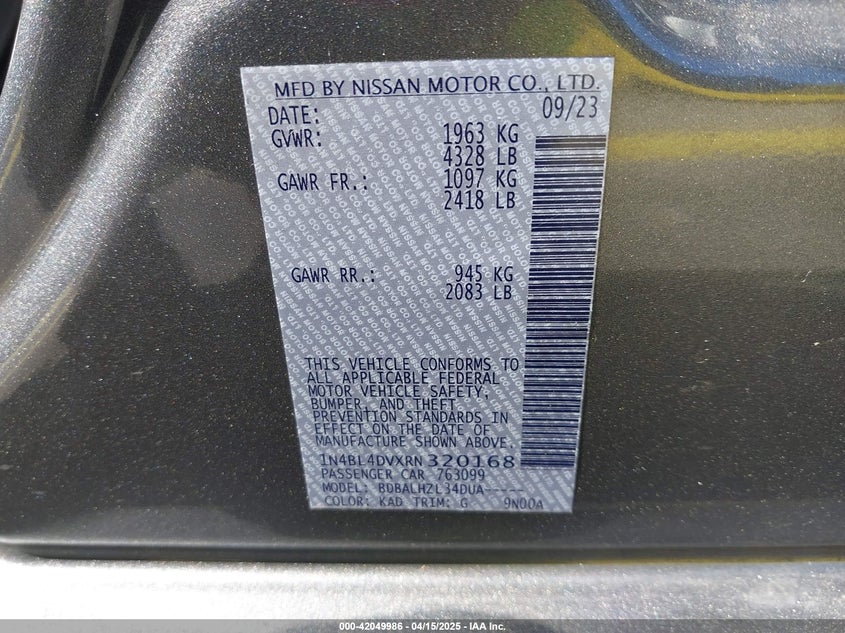 2024 NISSAN ALTIMA VIN: 1N4BL4DVXRN320168