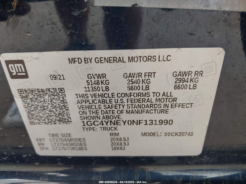 2022 Chevrolet Silverado 2500 - 1GC4YNEY0NF131990