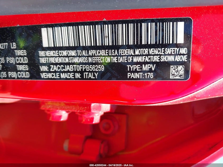 2015 JEEP RENEGADE VIN: ZACCJABT0FPB56259