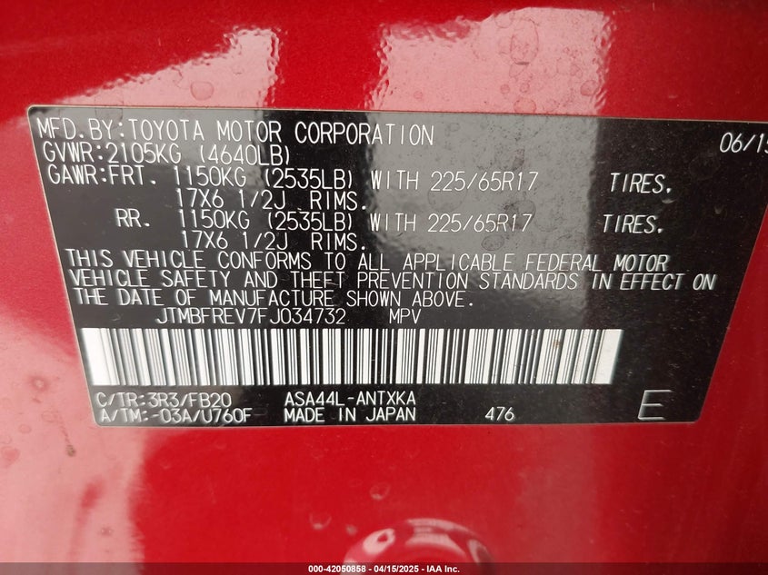 2015 TOYOTA RAV4 LE - JTMBFREV7FJ034732