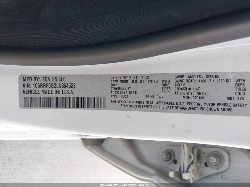 2020 RAM 1500 VIN: 1C6RRFCG2LN354528