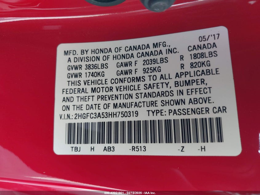 2017 HONDA CIVIC SI - 2HGFC3A53HH750319