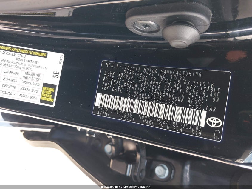 2024 TOYOTA COROLLA VIN: 5YFB4MDE2RP093794