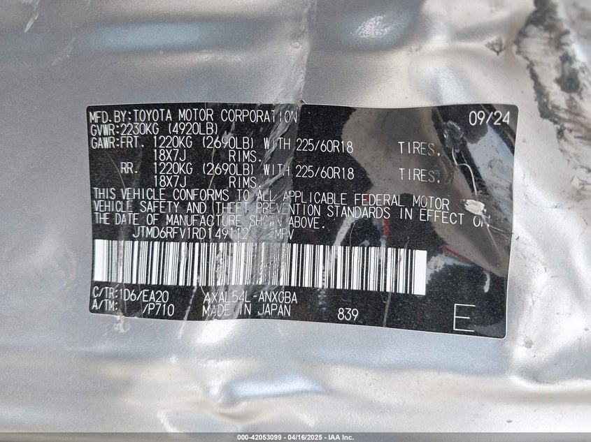 2024 TOYOTA RAV4 HYBRID LIMITED - JTMD6RFV1RD149112