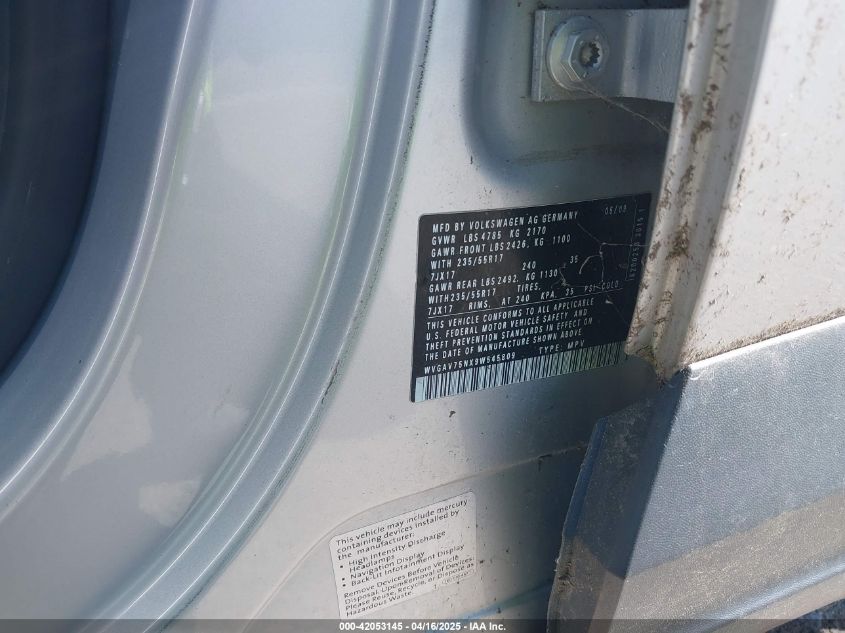 2009 Volkswagen Tiguan Se VIN: WVGAV75NX9W545809 Lot: 42053145