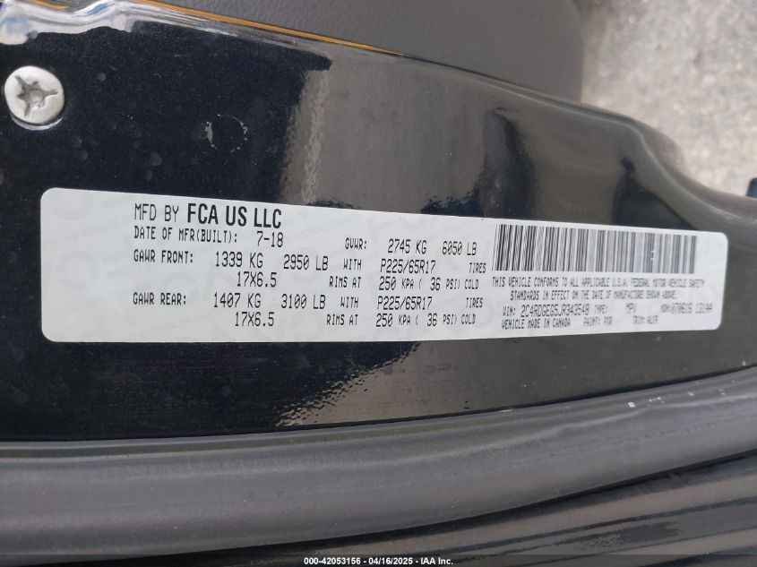 2018 Dodge Grand Caravan Gt VIN: 2C4RDGEG5JR343548 Lot: 42053156