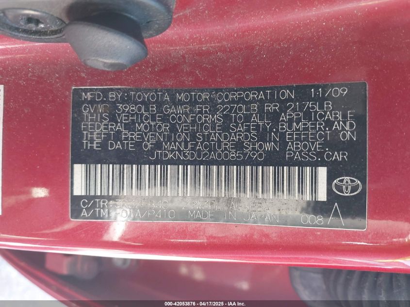2010 Toyota Prius Ii VIN: JTDKN3DU2A0085790 Lot: 42053876