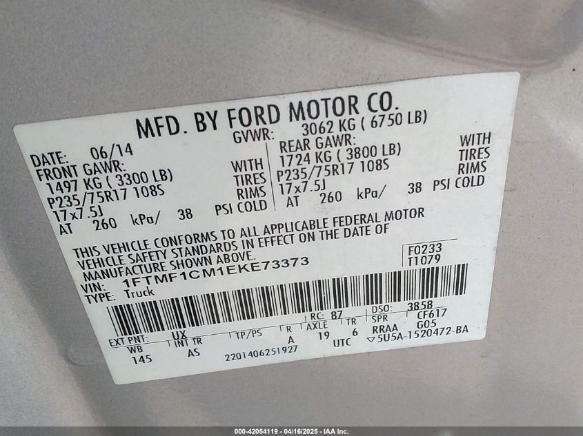 2014 Ford F-150 Xl VIN: 1FTMF1CM1EKE73373 Lot: 42054119