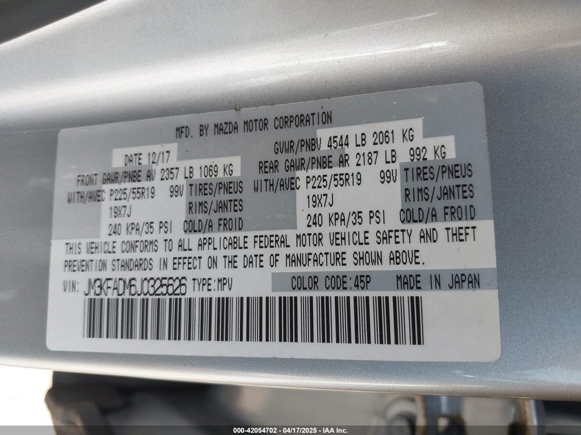 VIN JM3KFADM6J0325626 2018 MAZDA CX-5 GRAND TOURING