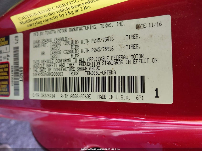 2017 TOYOTA TACOMA SR - 5TFRX5GN6HX080683