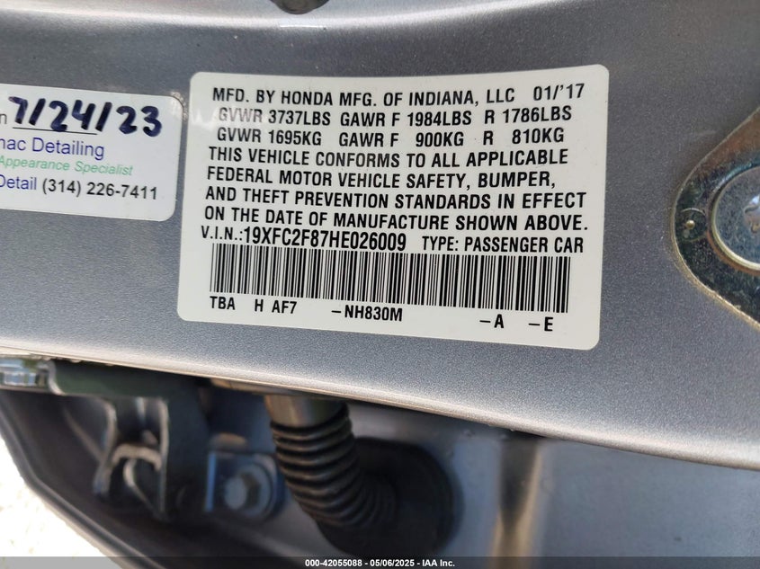 2017 HONDA CIVIC EX - 19XFC2F87HE026009