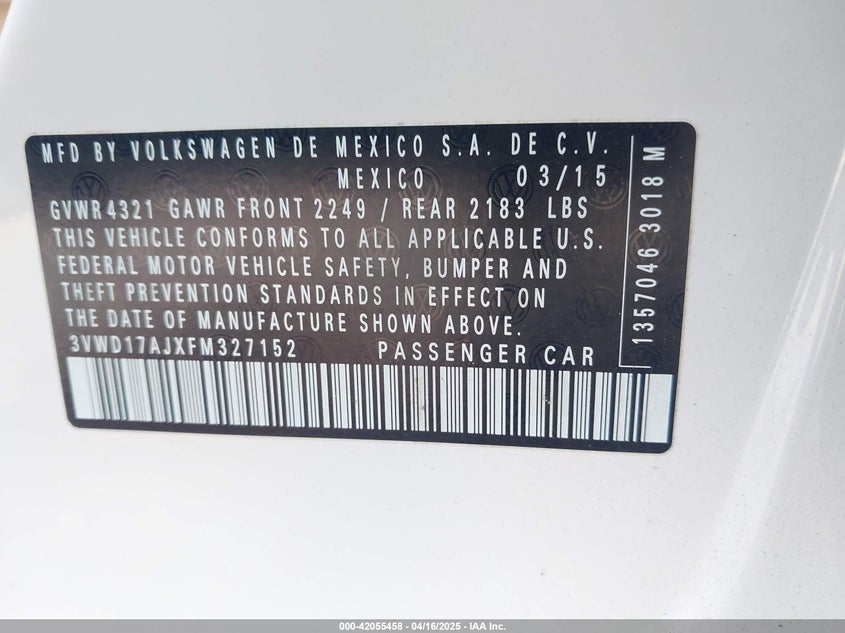 2015 VOLKSWAGEN JETTA 1.8T SE - 3VWD17AJXFM327152