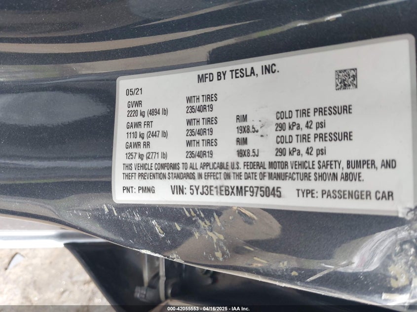 2021 TESLA MODEL 3 LONG RANGE DUAL MOTOR ALL-WHEEL DRIVE - 5YJ3E1EBXMF975045